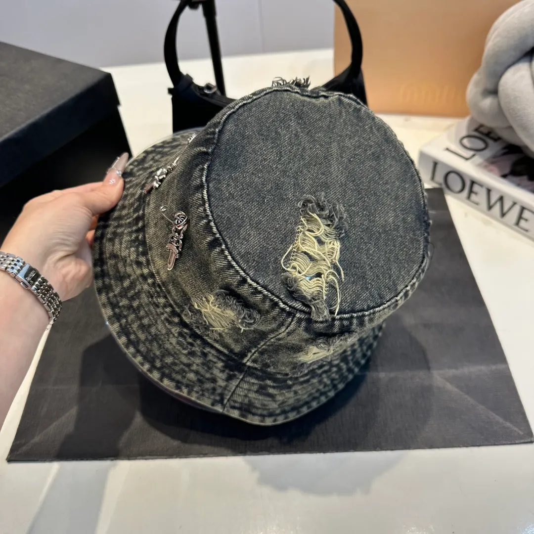 P60 Croxin spring and summer new denim fisherman hat, retro old street style, washed and torn edges, photo-taking item